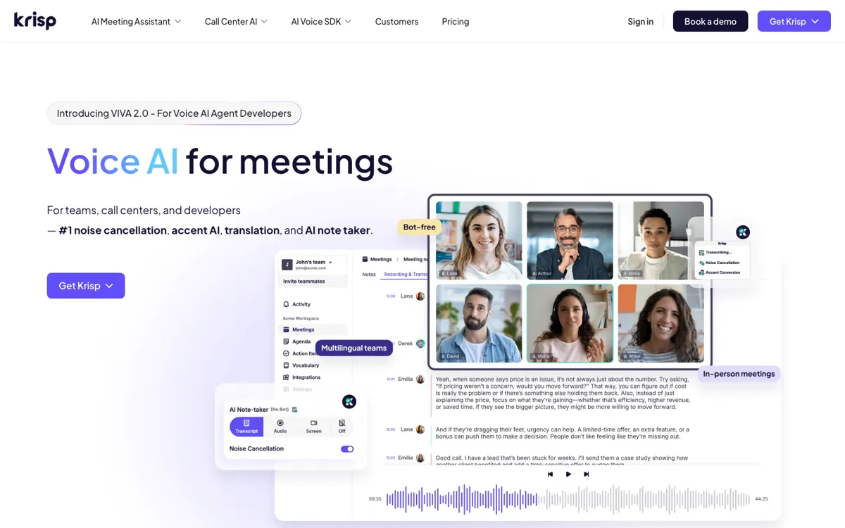 Krisp official website and landing page preview