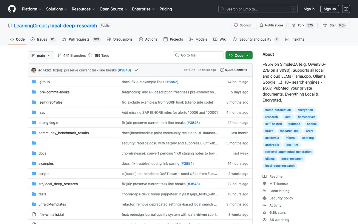 Local Deep Research official website and landing page preview