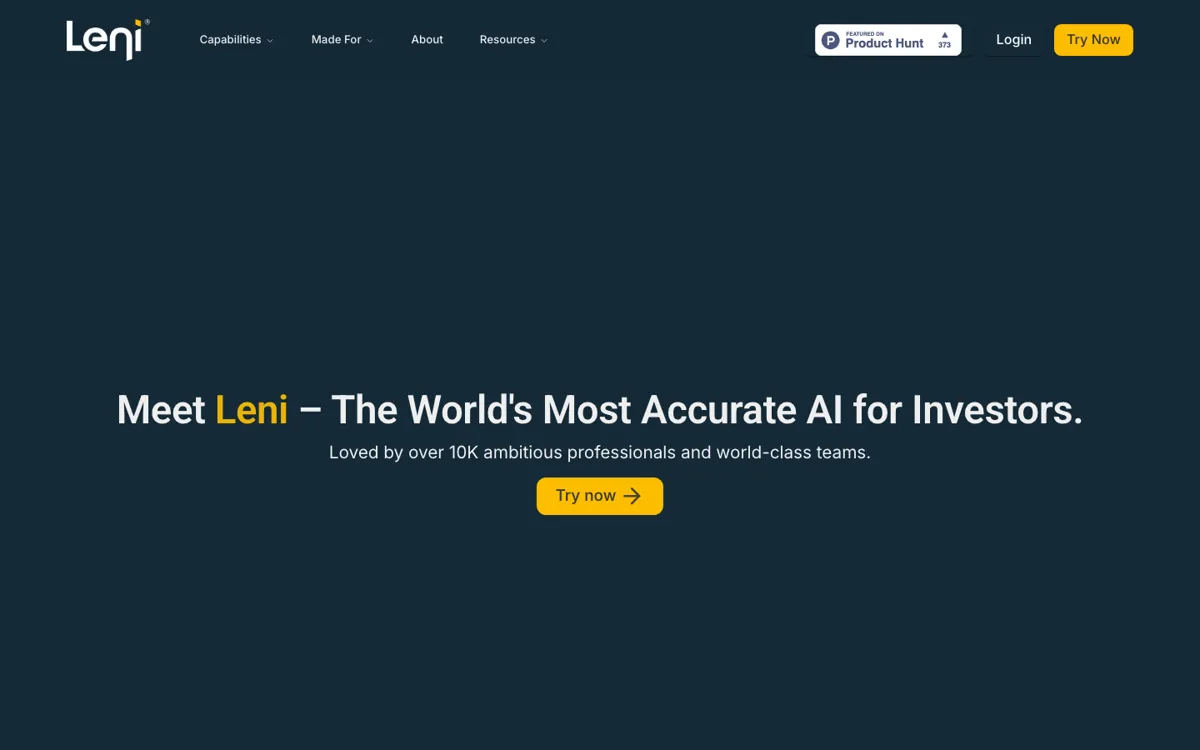 Leni official website and landing page preview
