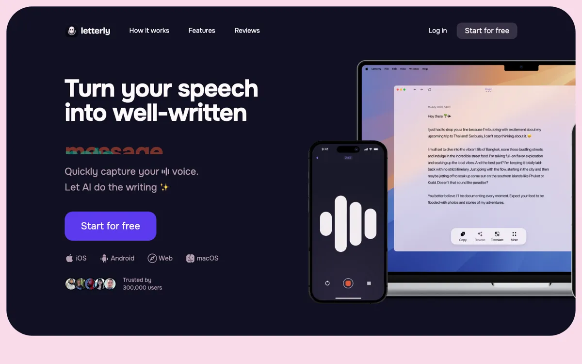 Letterly official website and landing page preview
