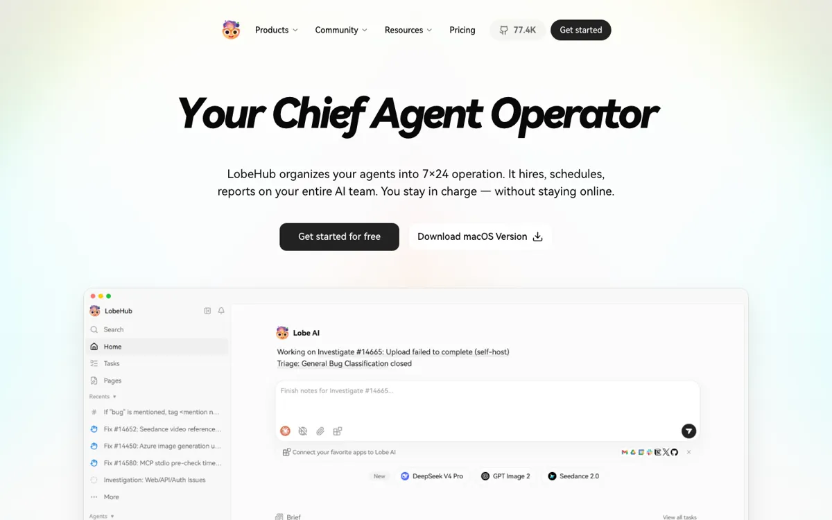 LobeHub official website and landing page preview