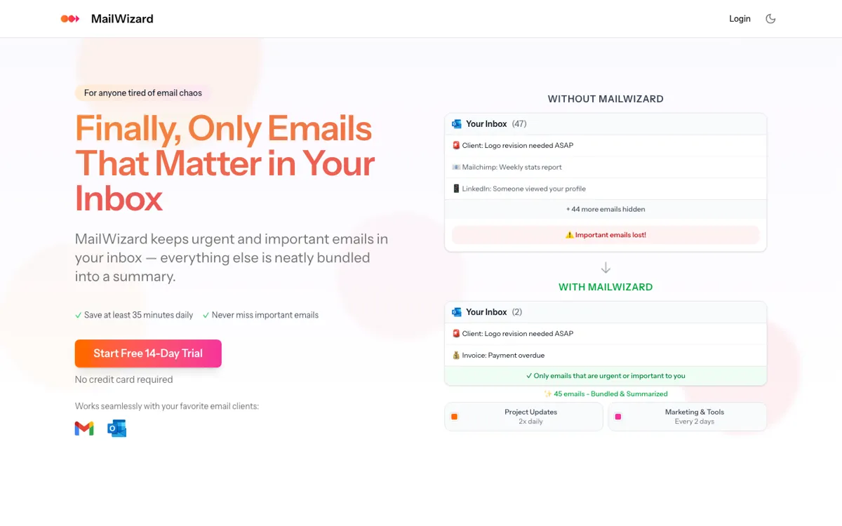 MailWizard official website and landing page preview