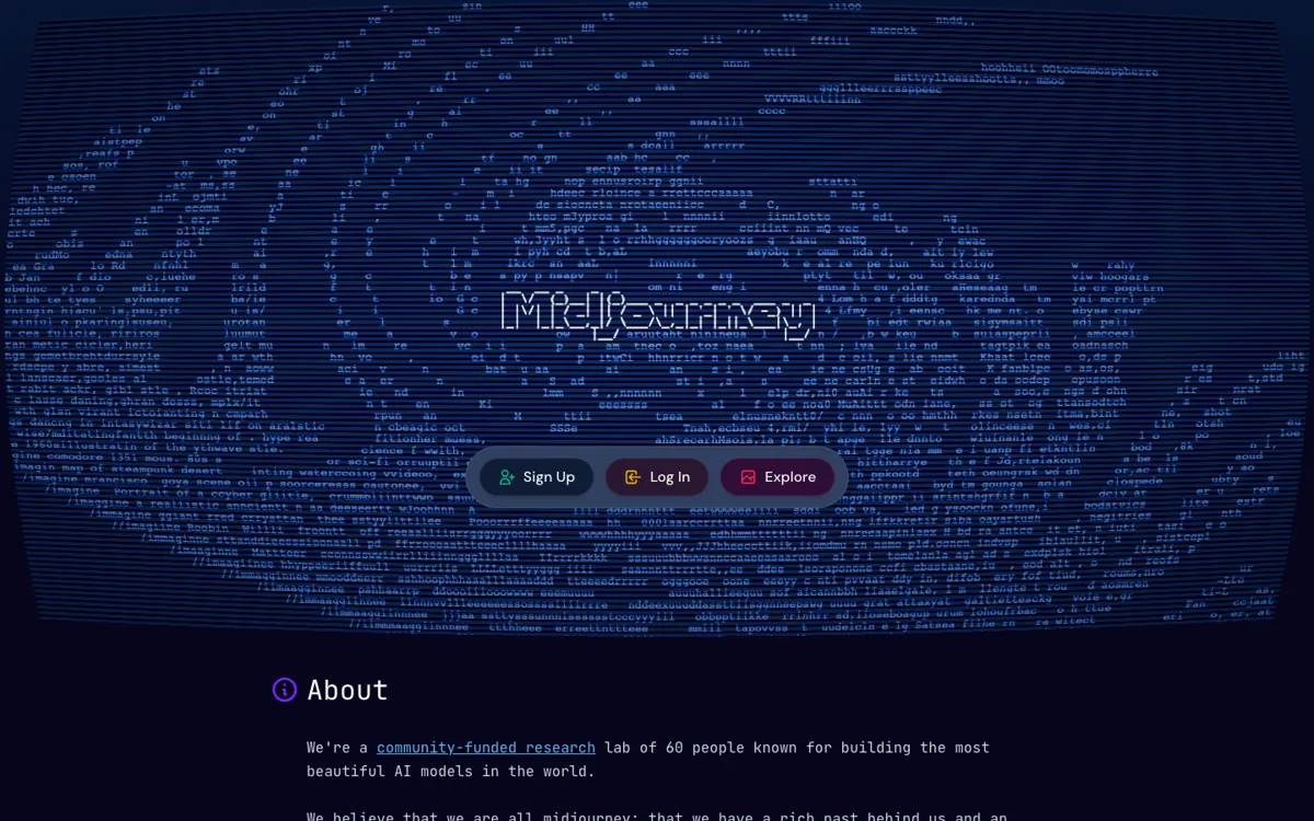 Midjourney official website and landing page preview