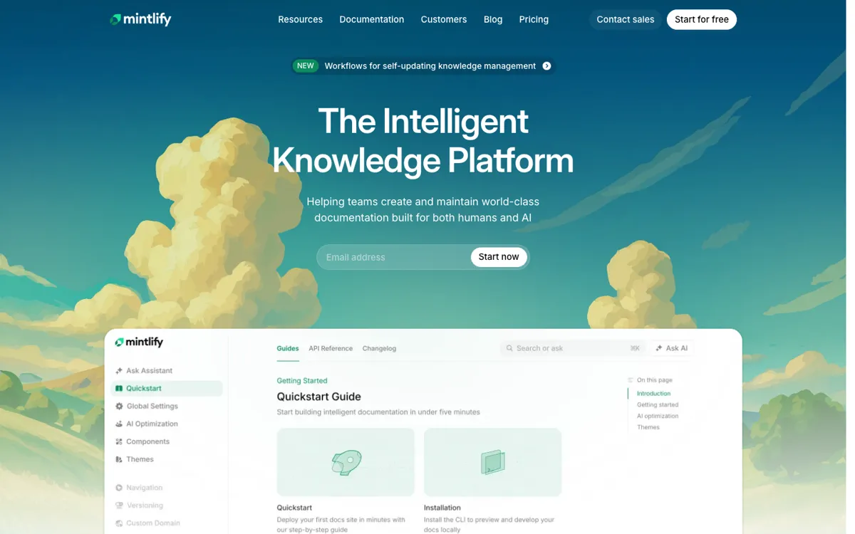 Mintlify official website and landing page preview