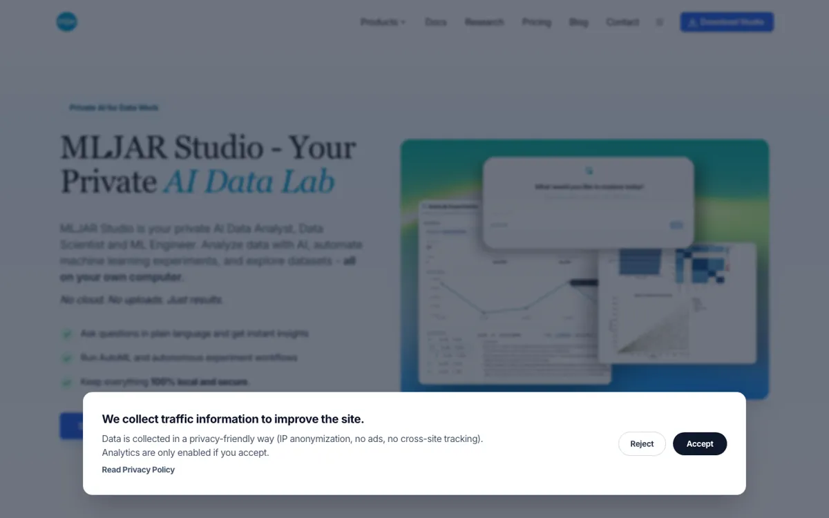 MLJAR Studio official website and landing page preview