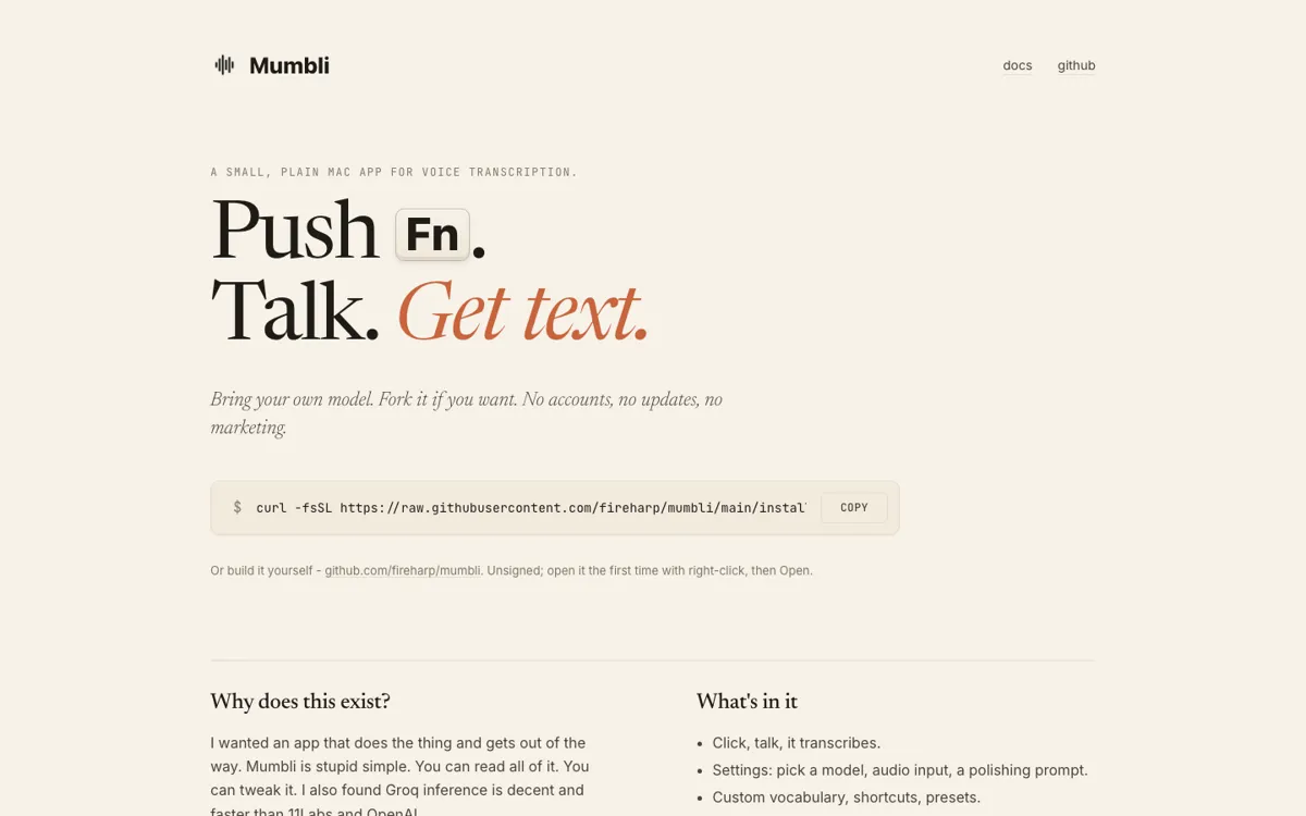 Mumbli official website and landing page preview