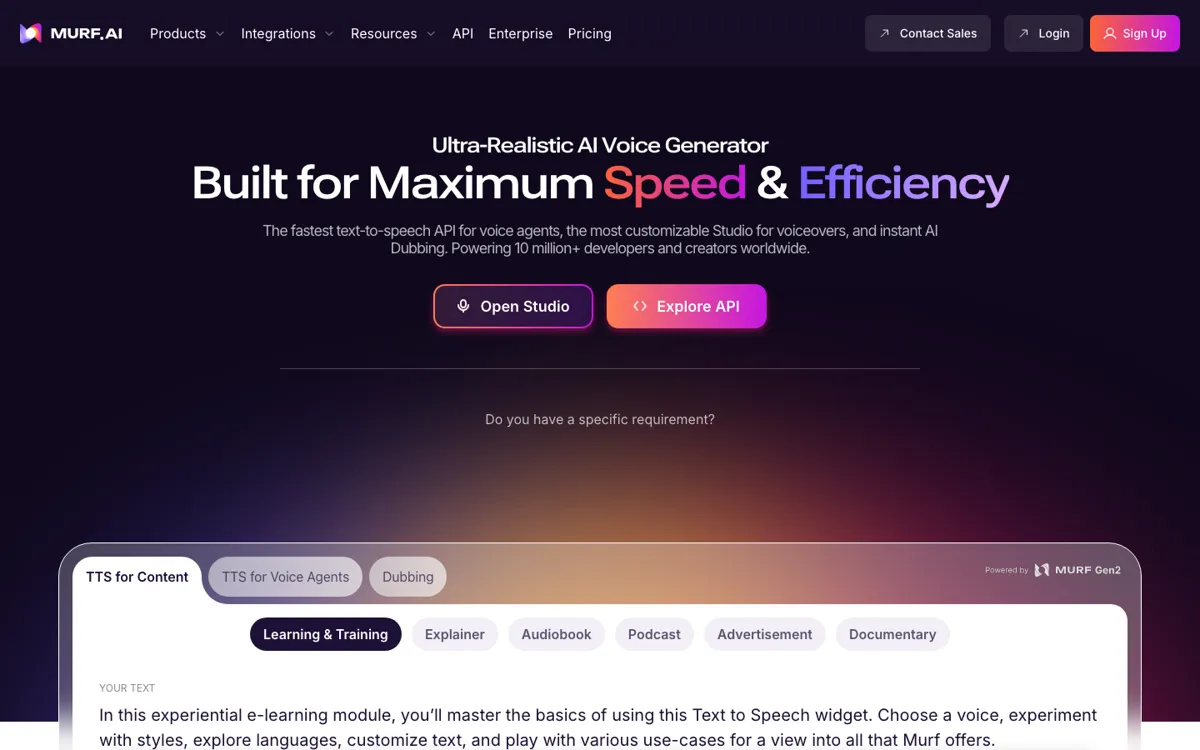 Murf official website and landing page preview