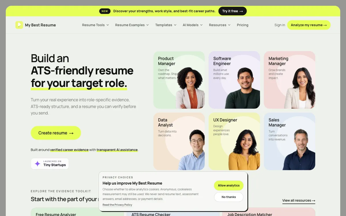 My Best Resume official website and landing page preview