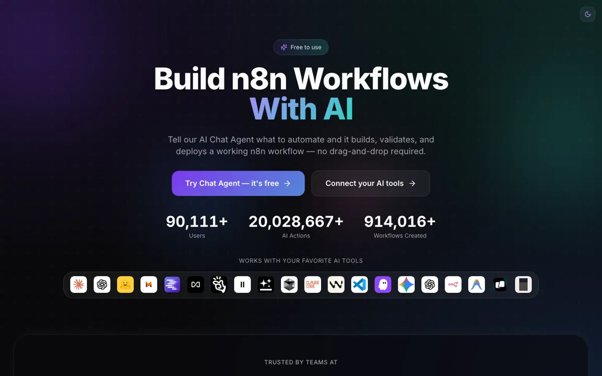 n8n-MCP official website and landing page preview