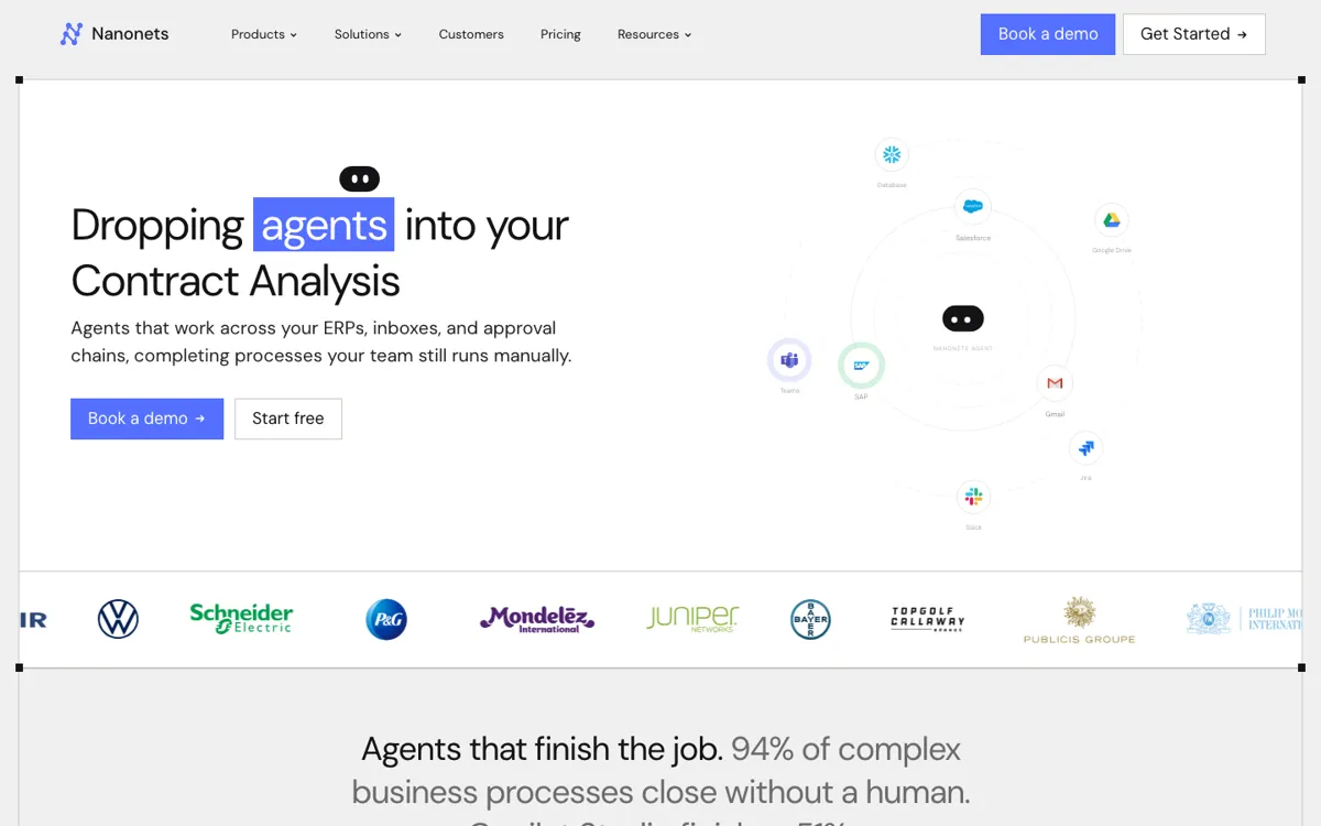 Nanonets official website and landing page preview