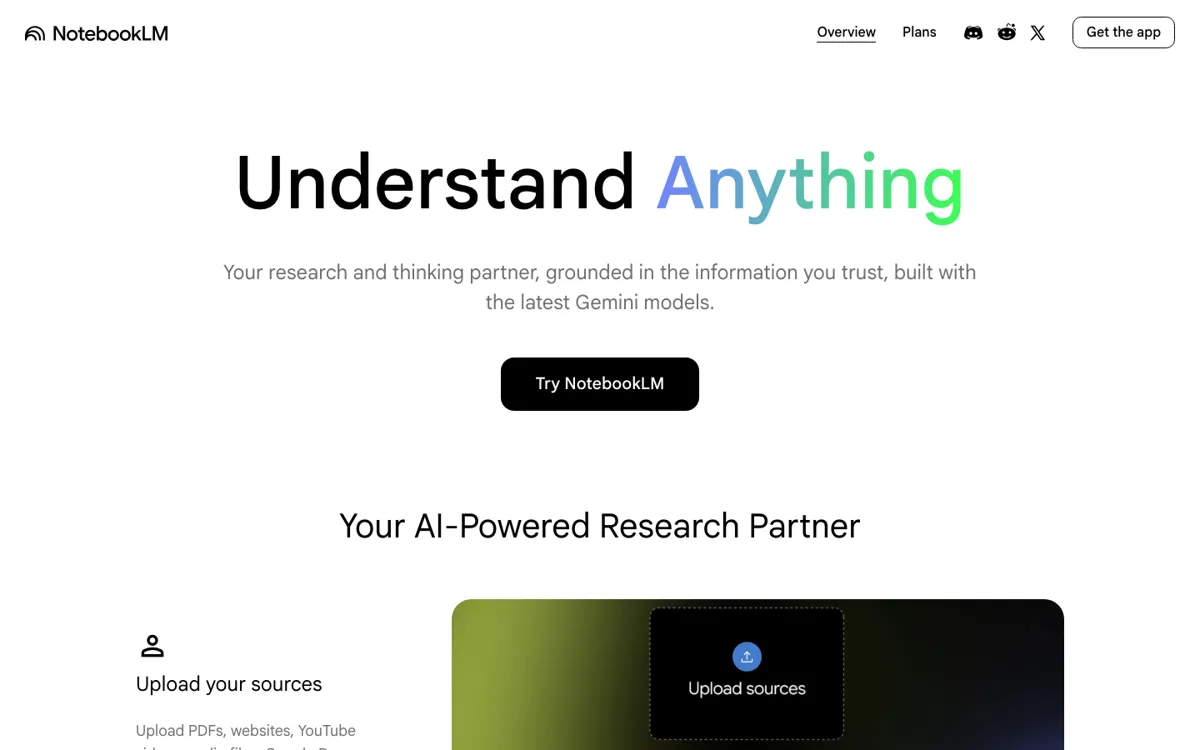 NotebookLM official website and landing page preview