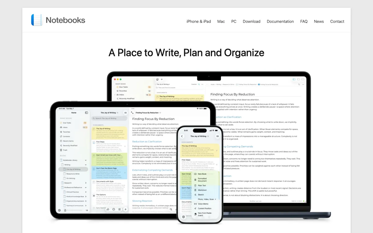 Notebooks official website and landing page preview
