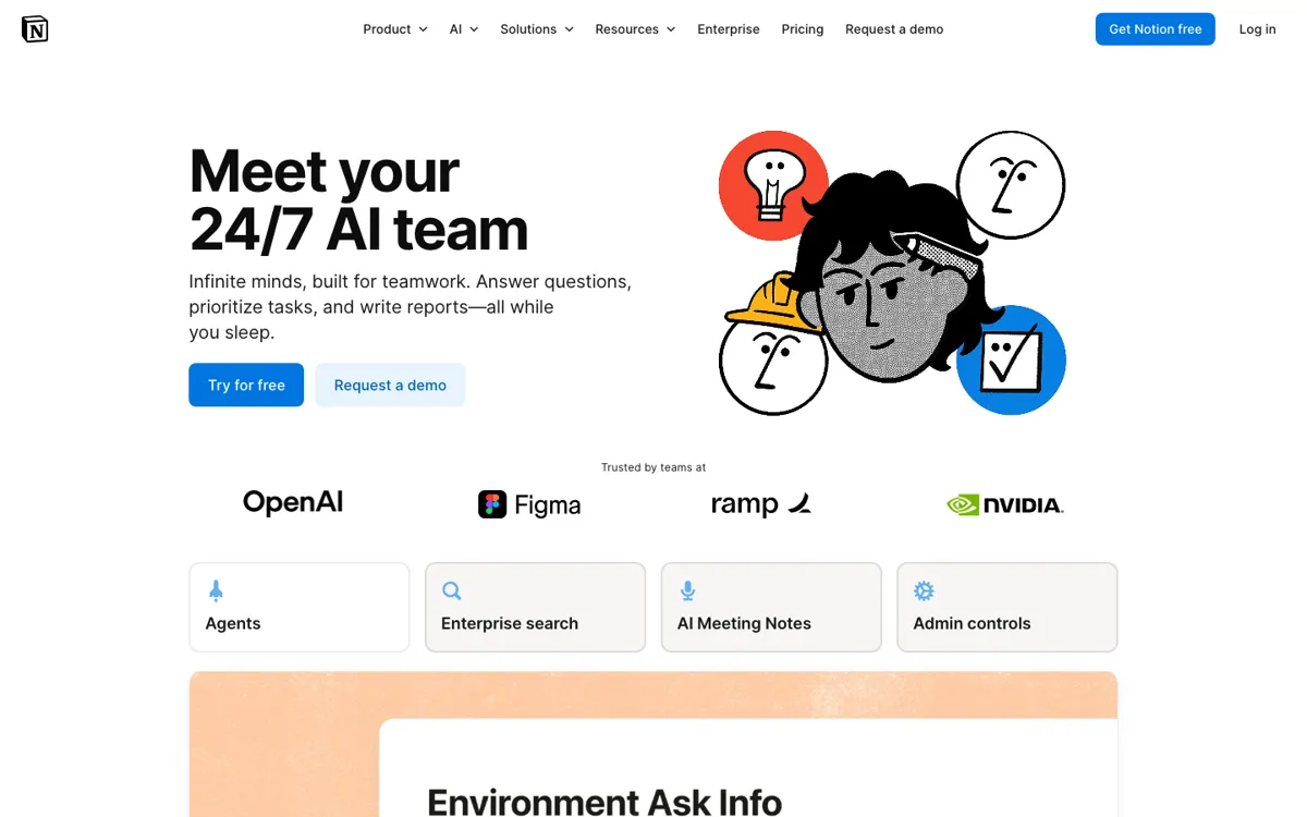 Notion AI official website and landing page preview