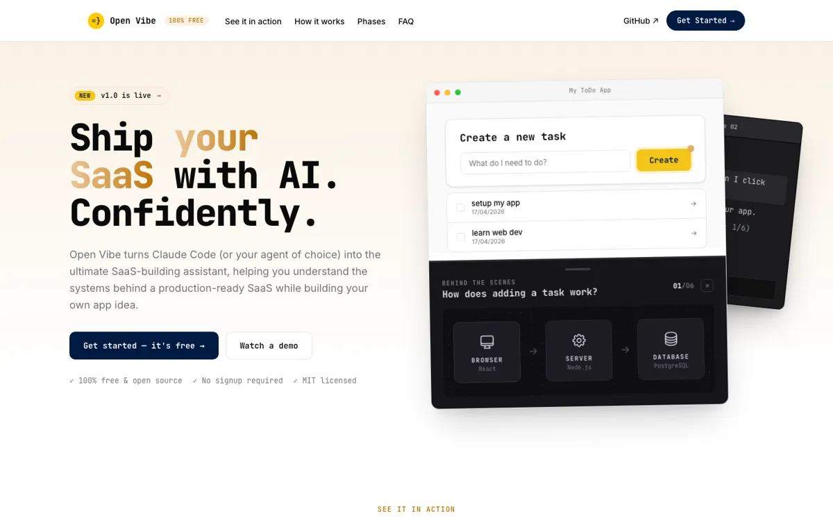 Open Vibe official website and landing page preview