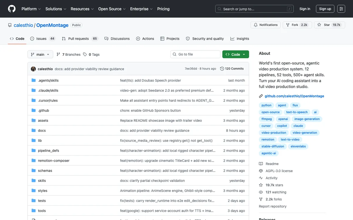 OpenMontage official website and landing page preview