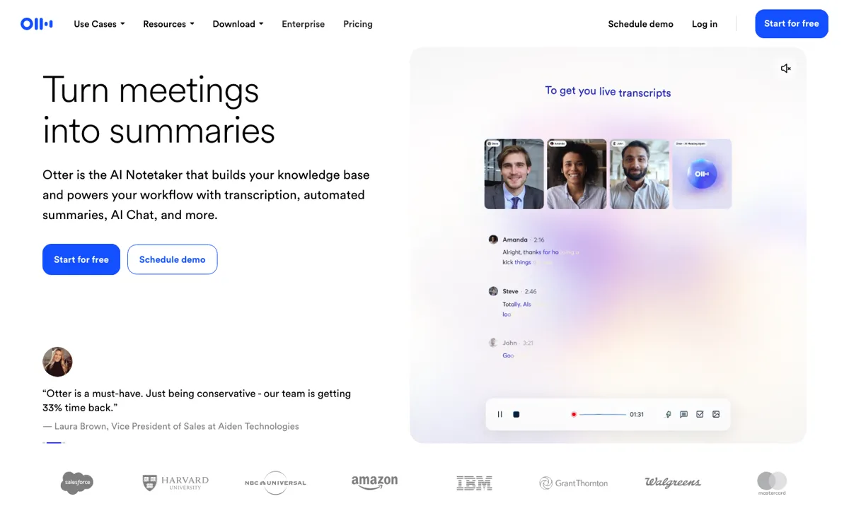 Otter official website and landing page preview
