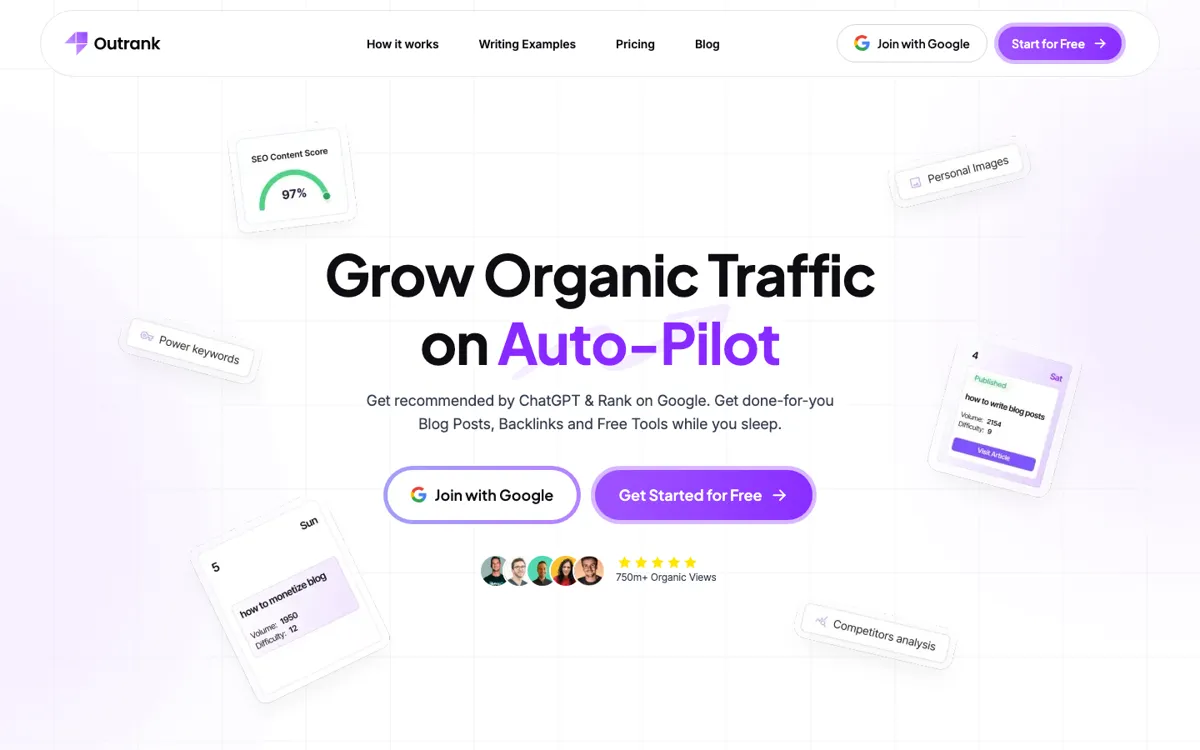 Outrank official website and landing page preview