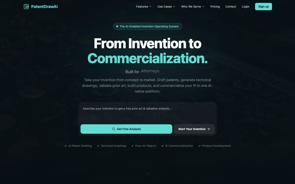 PatentDrawAI official website and landing page preview