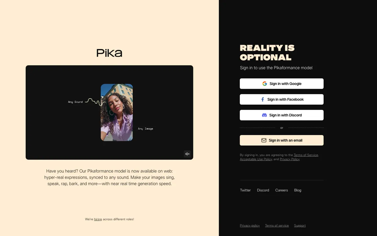 Pika official website and landing page preview