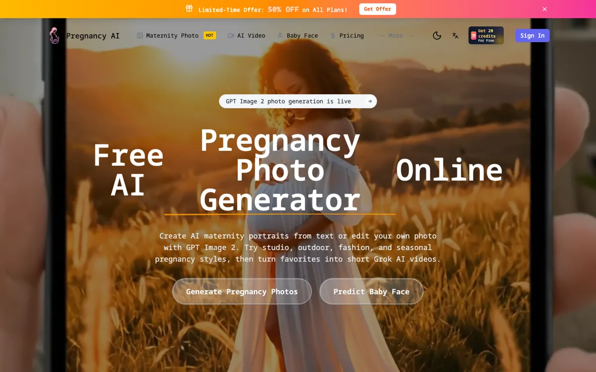 Pregnancy AI official website and landing page preview