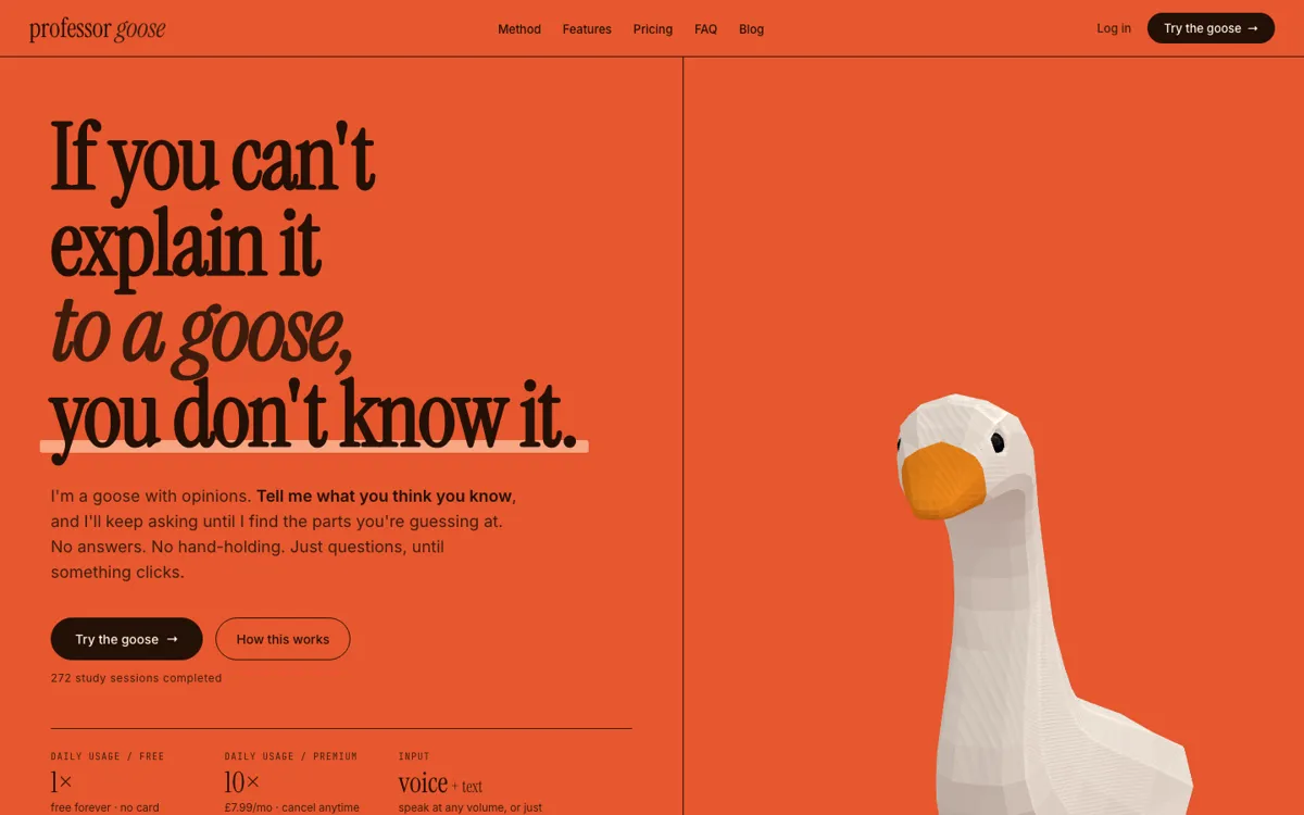 Professor Goose official website and landing page preview
