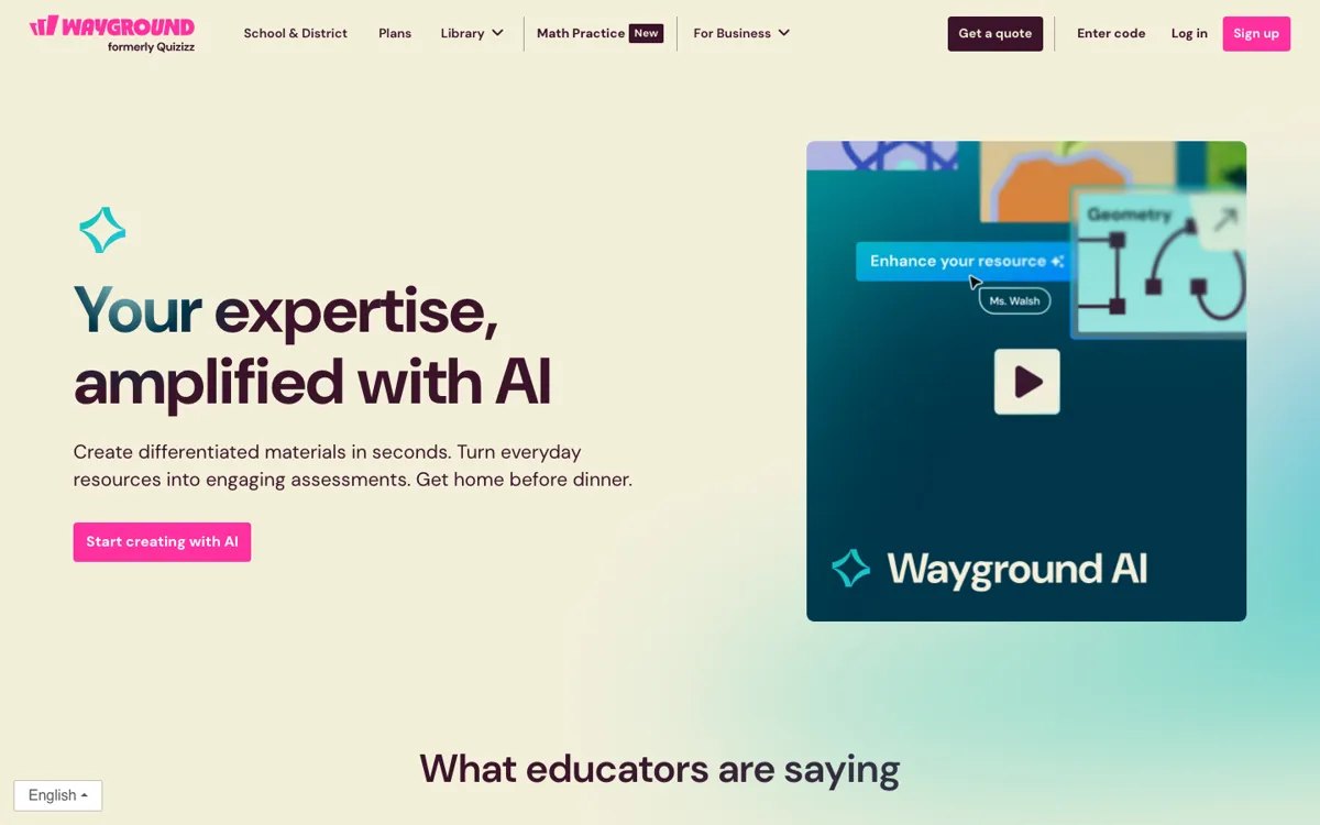 Quizizz AI official website and landing page preview