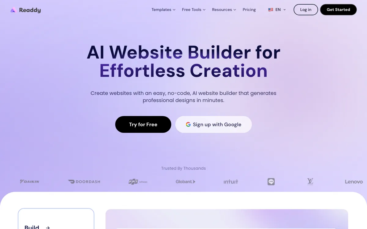 Readdy official website and landing page preview