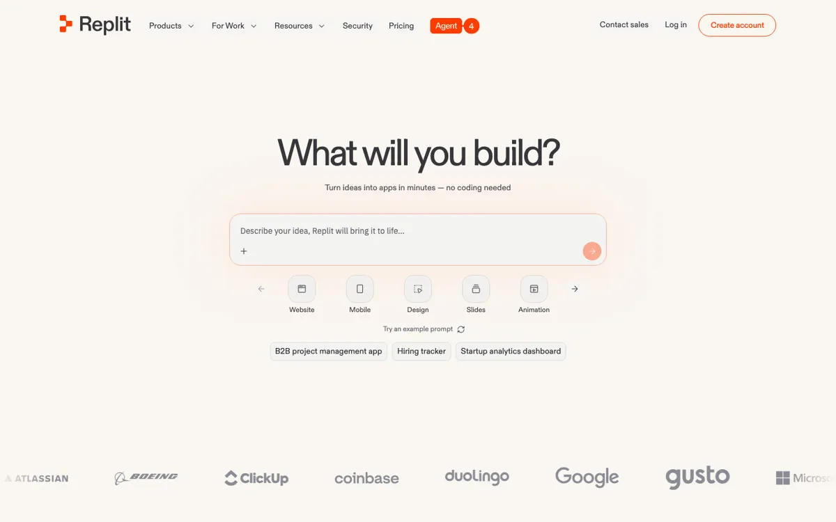 Replit official website and landing page preview