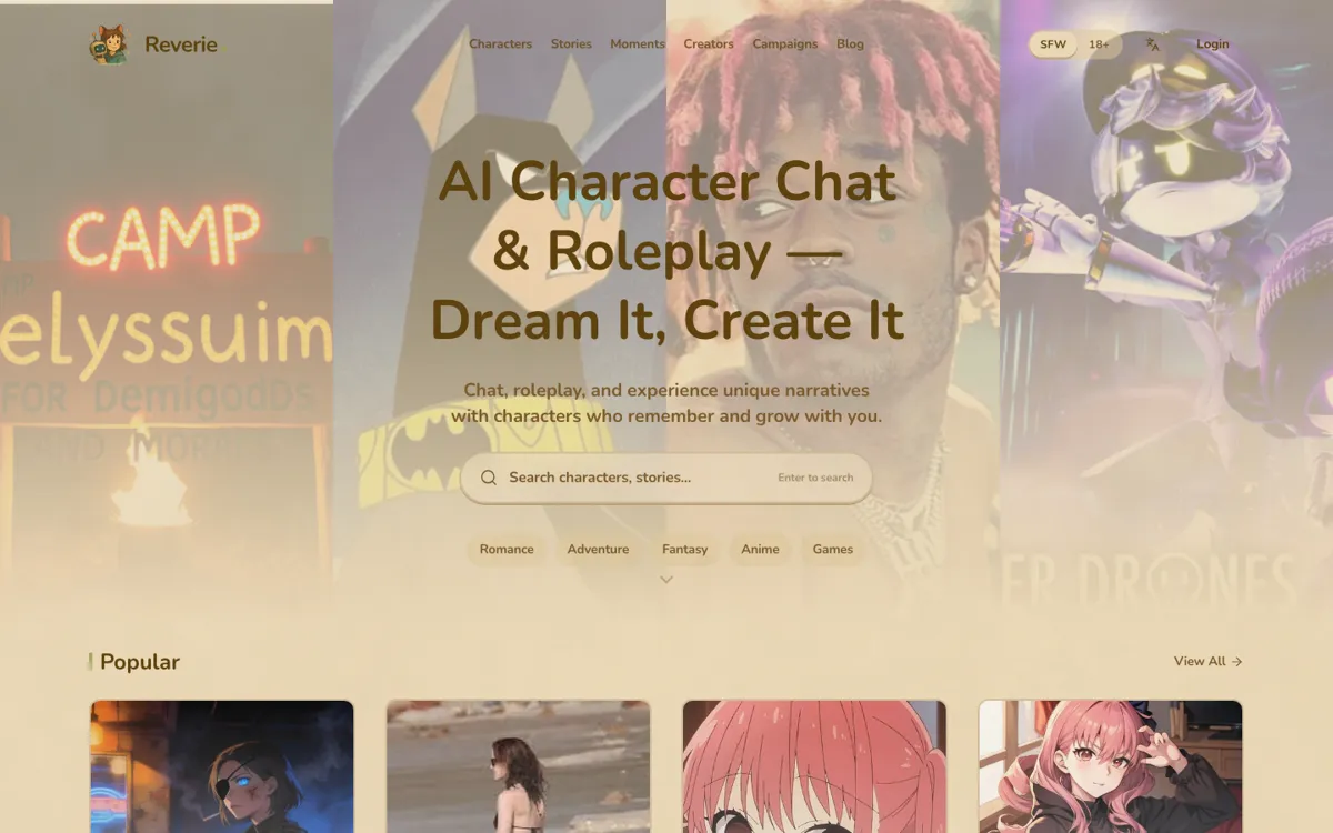Reverie official website and landing page preview