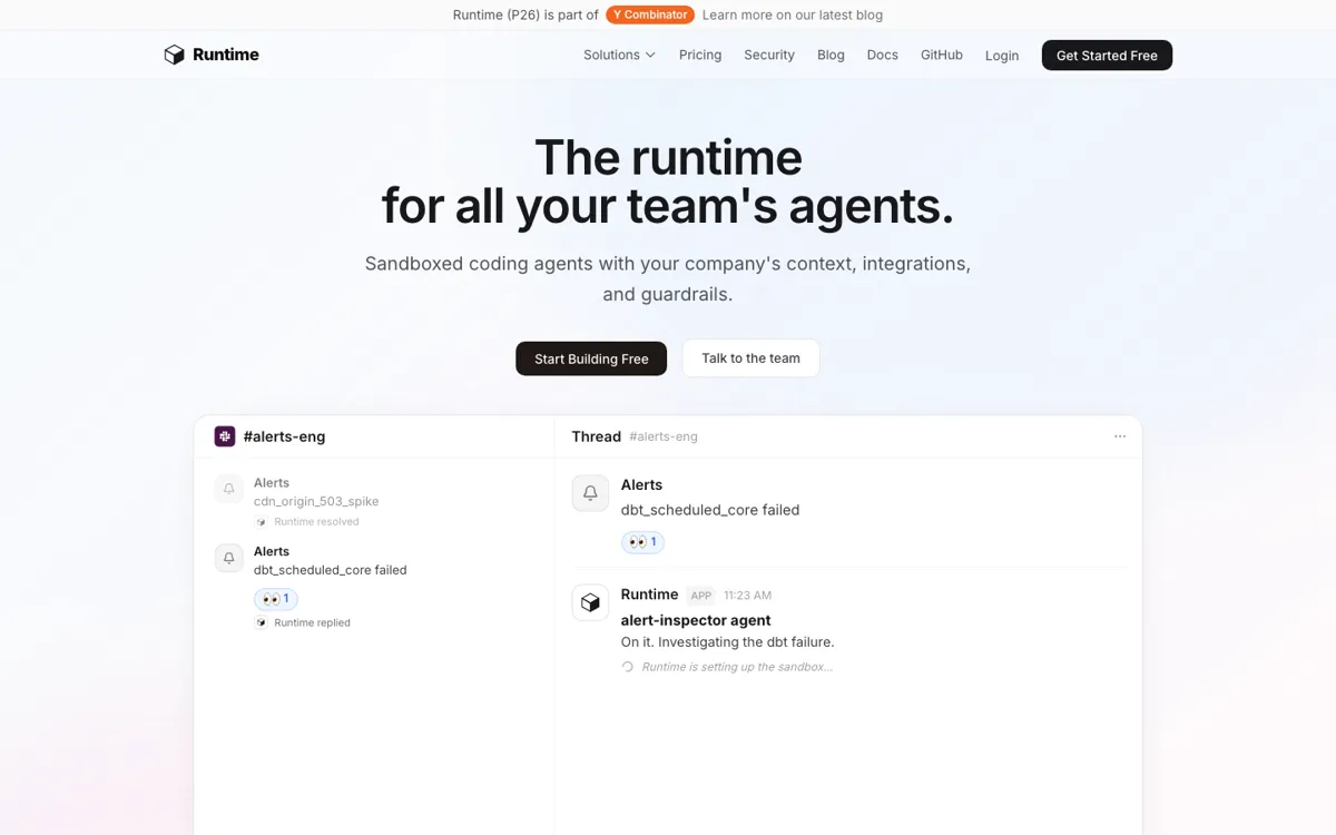 Runtime official website and landing page preview
