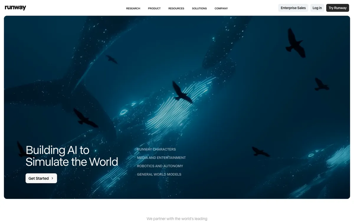 Runway official website and landing page preview