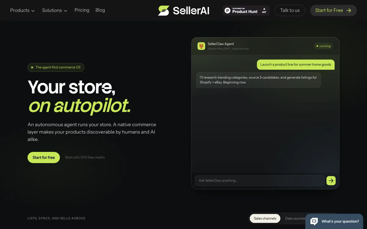SellerClaw official website and landing page preview