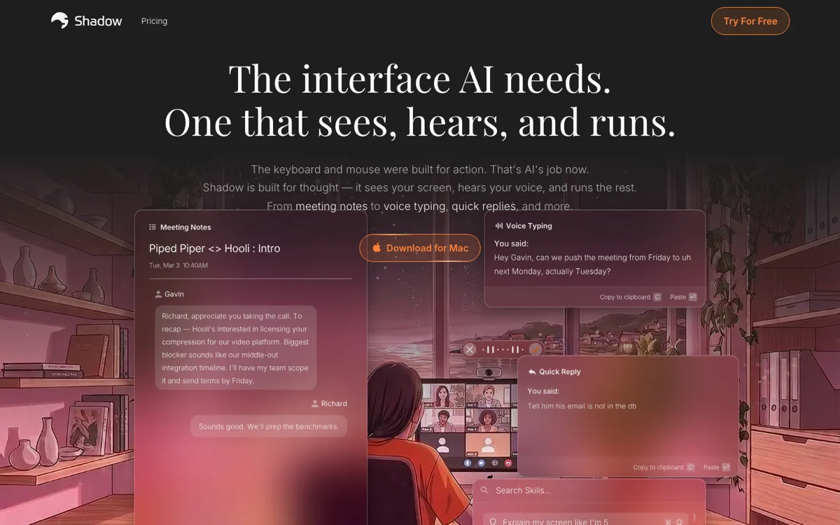 Shadow official website and landing page preview