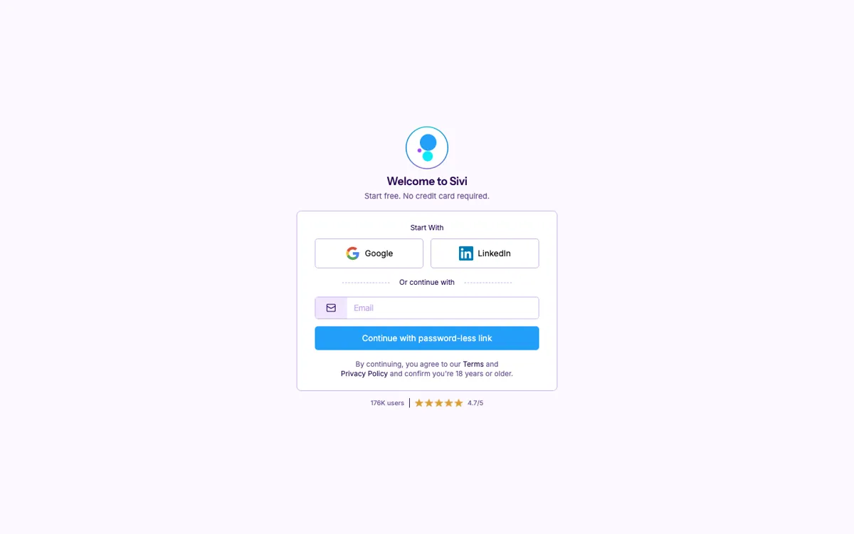 Sivi AI Designer official website and landing page preview