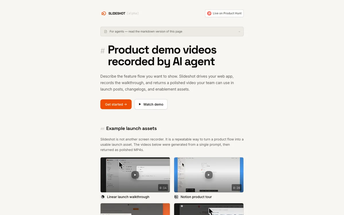 Slideshot official website and landing page preview