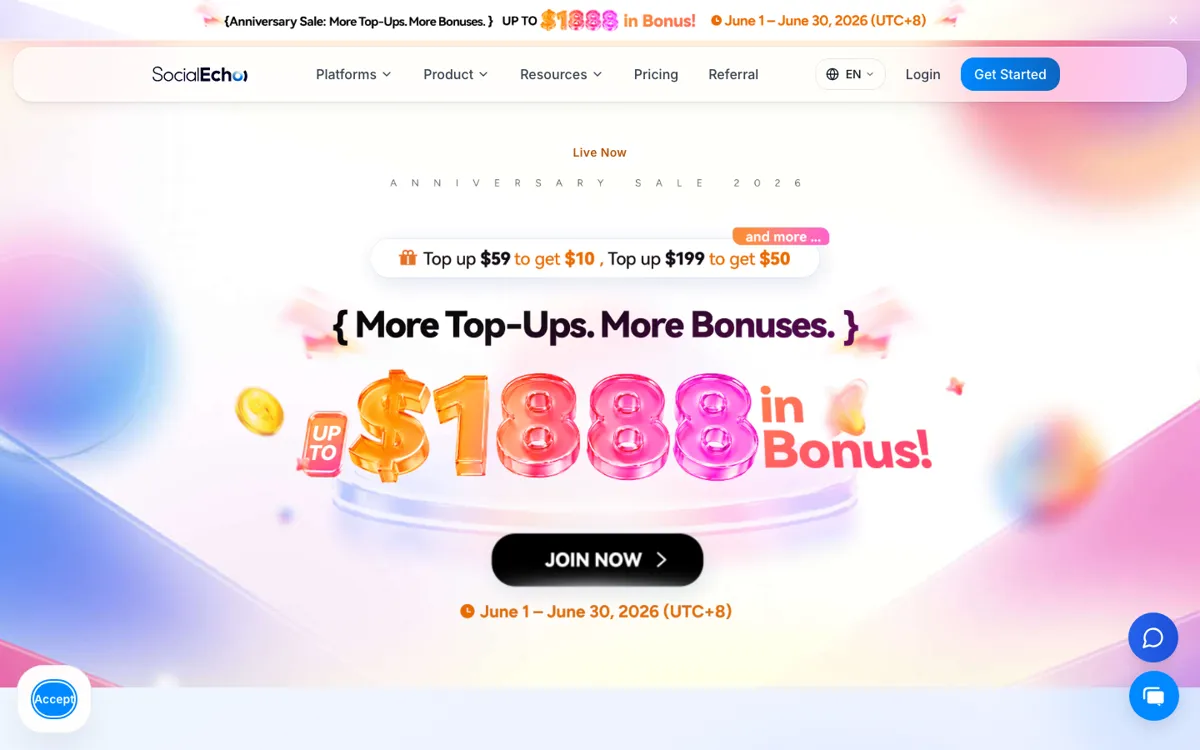 SocialEcho official website and landing page preview