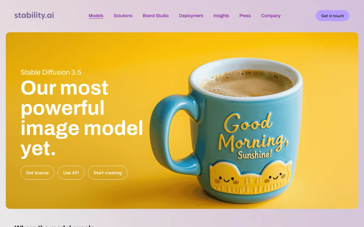 Stable Diffusion official website and landing page preview
