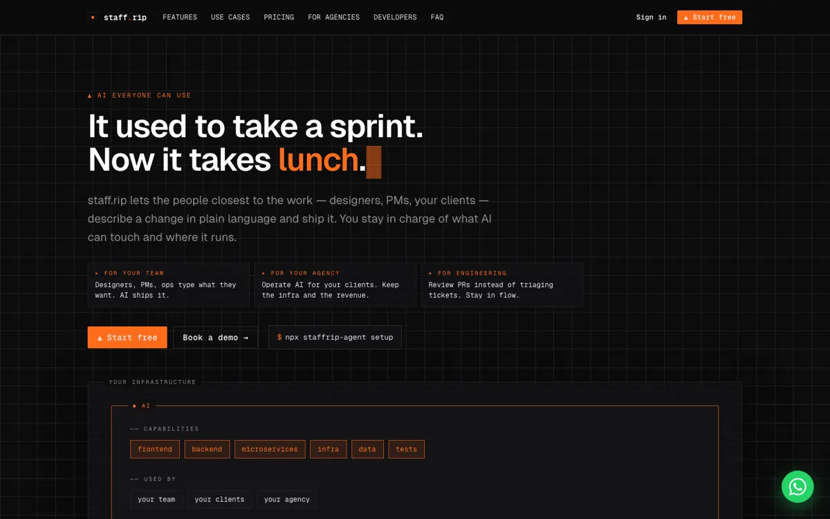 Staff.rip official website and landing page preview