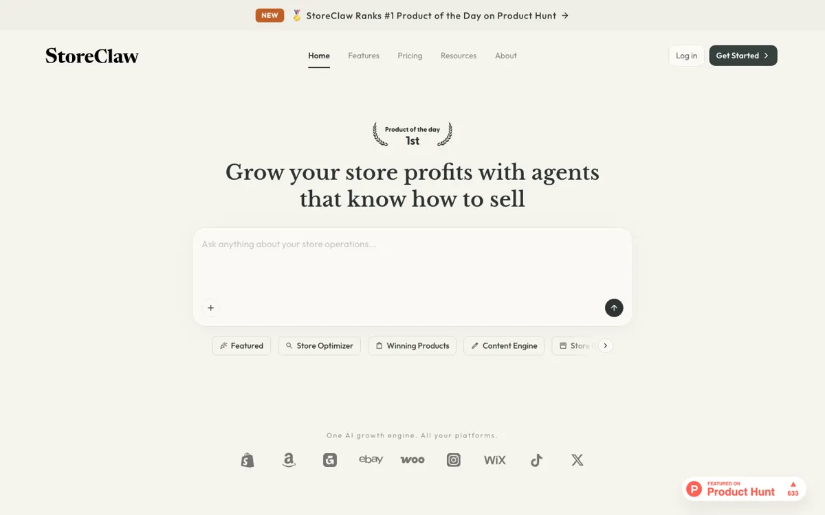 StoreClaw official website and landing page preview