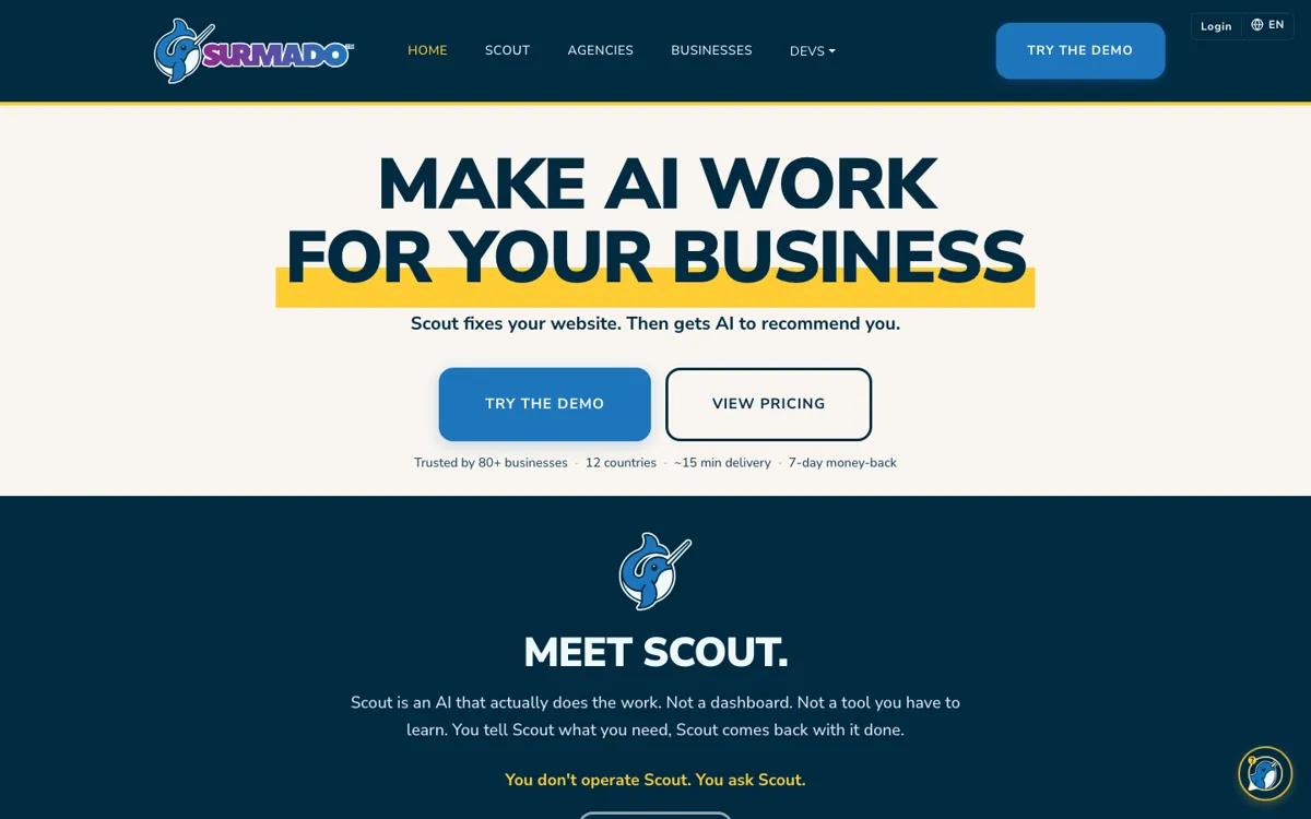 Surmado Scout official website and landing page preview