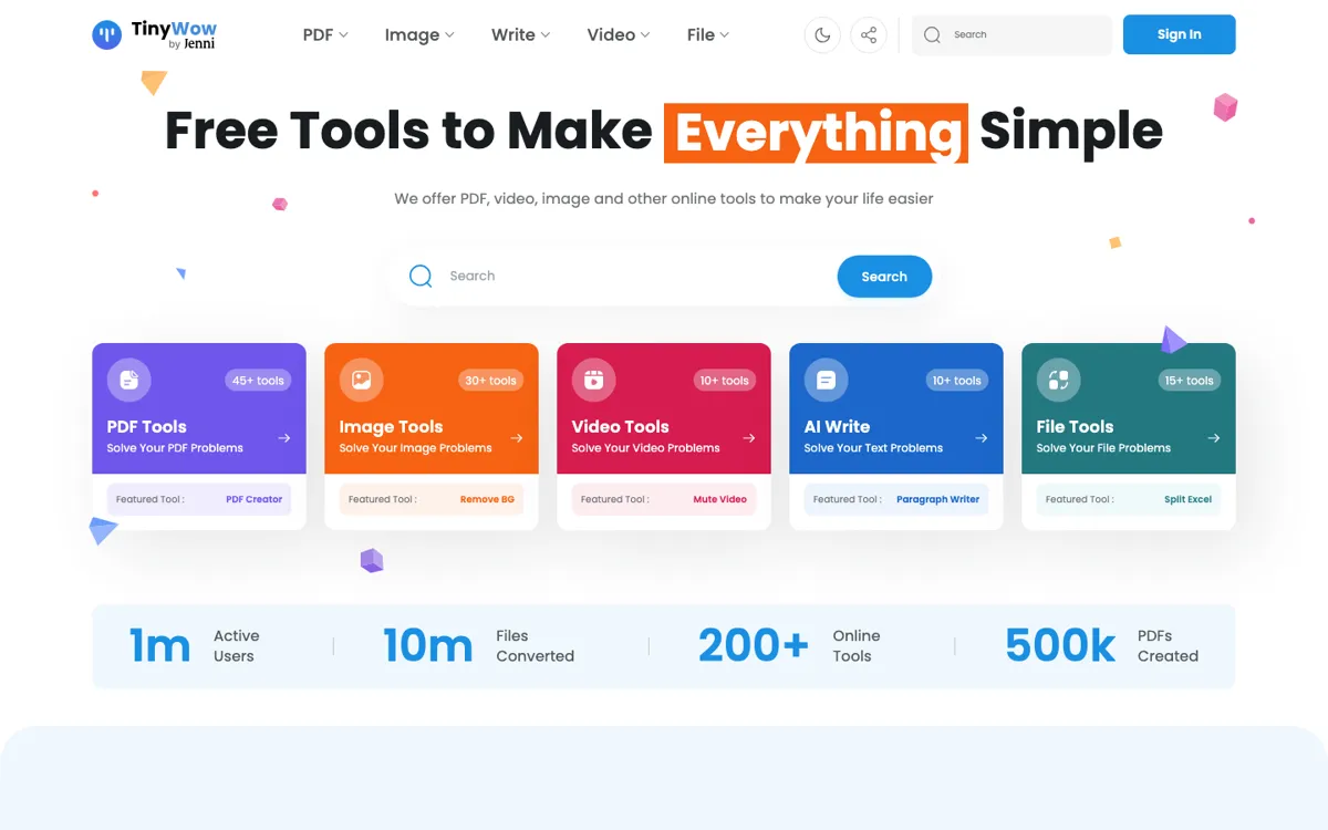TinyWow official website and landing page preview