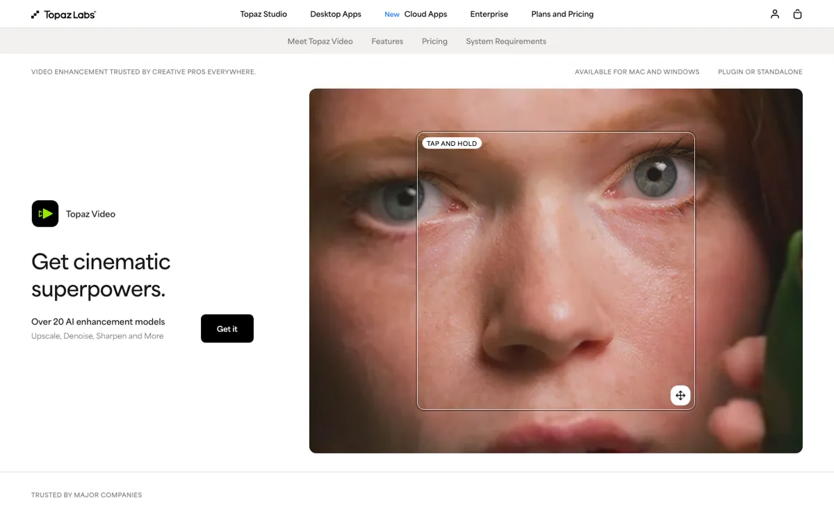 Topaz Video official website and landing page preview