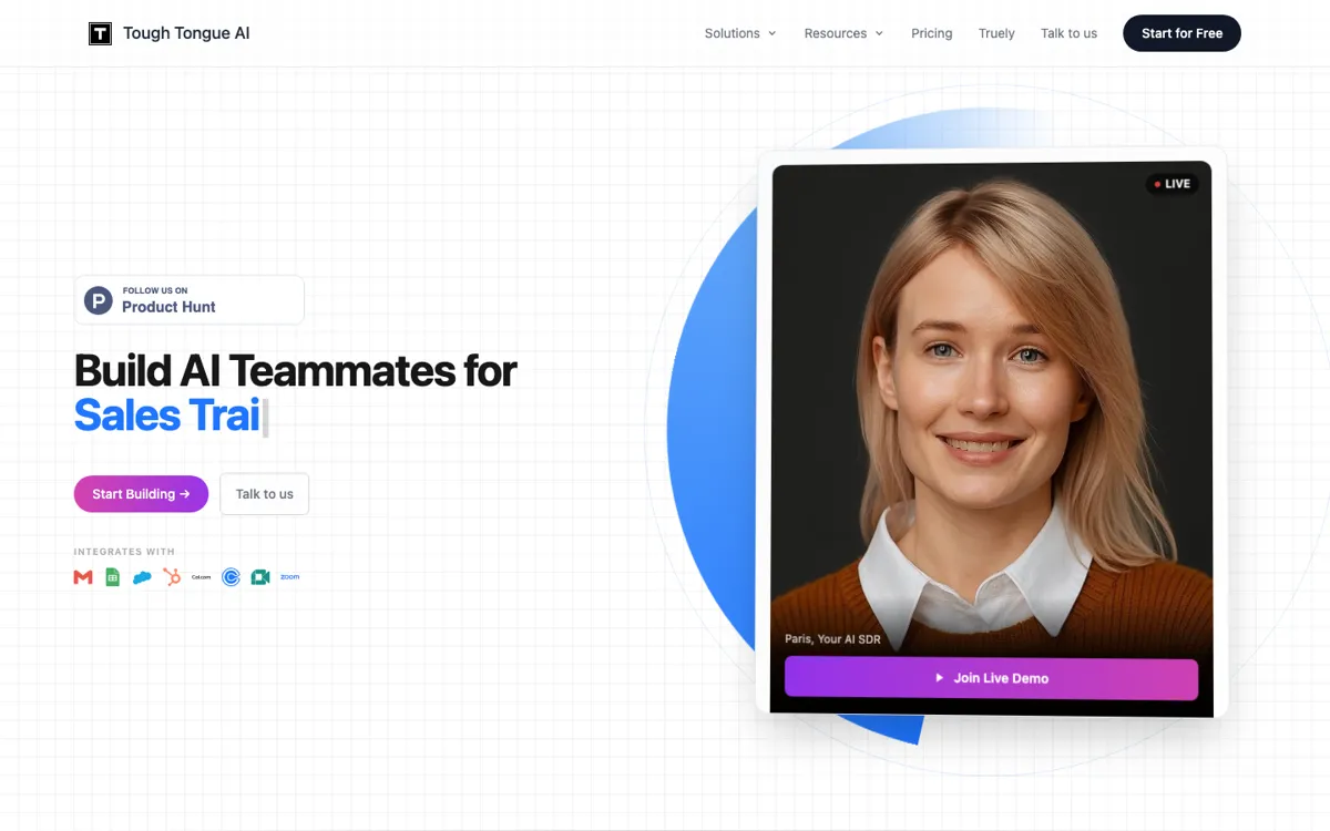 Tough Tongue AI for Sales official website and landing page preview