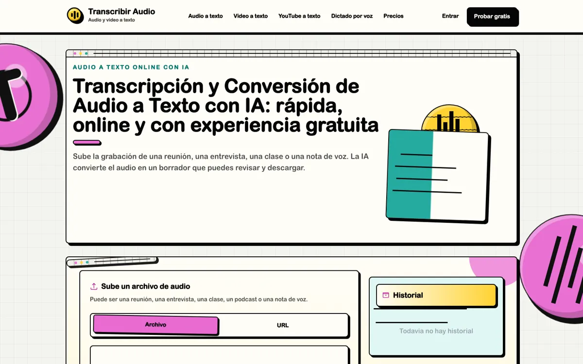 Transcribir Audio official website and landing page preview
