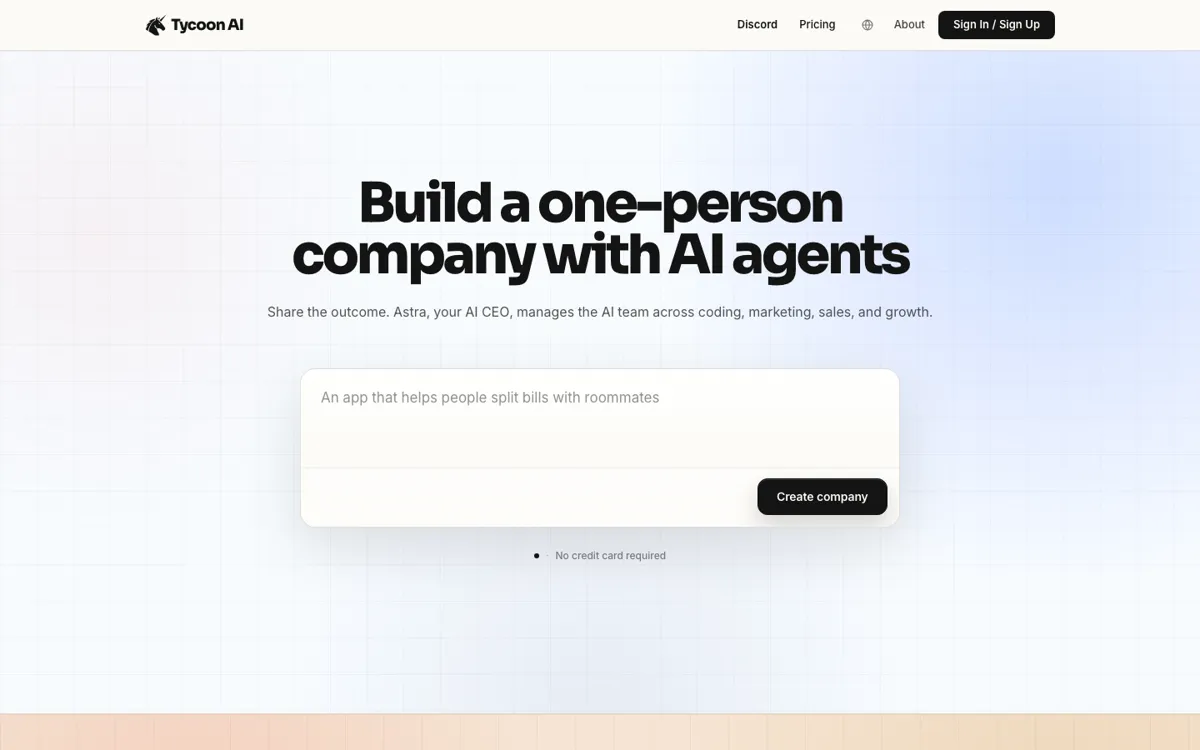 Tycoon AI official website and landing page preview
