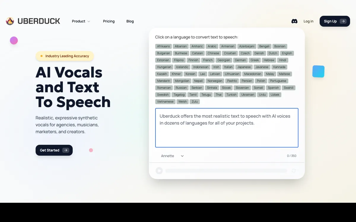 Uberduck official website and landing page preview