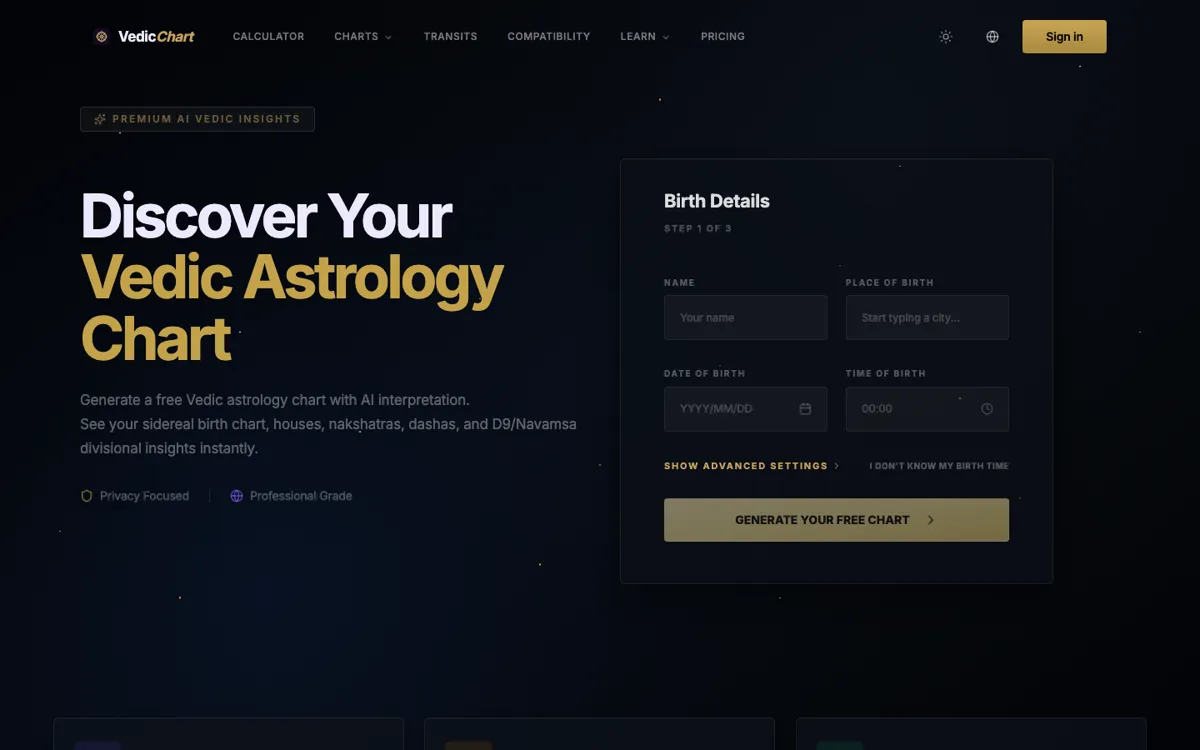 Vedic Astrology Chart official website and landing page preview