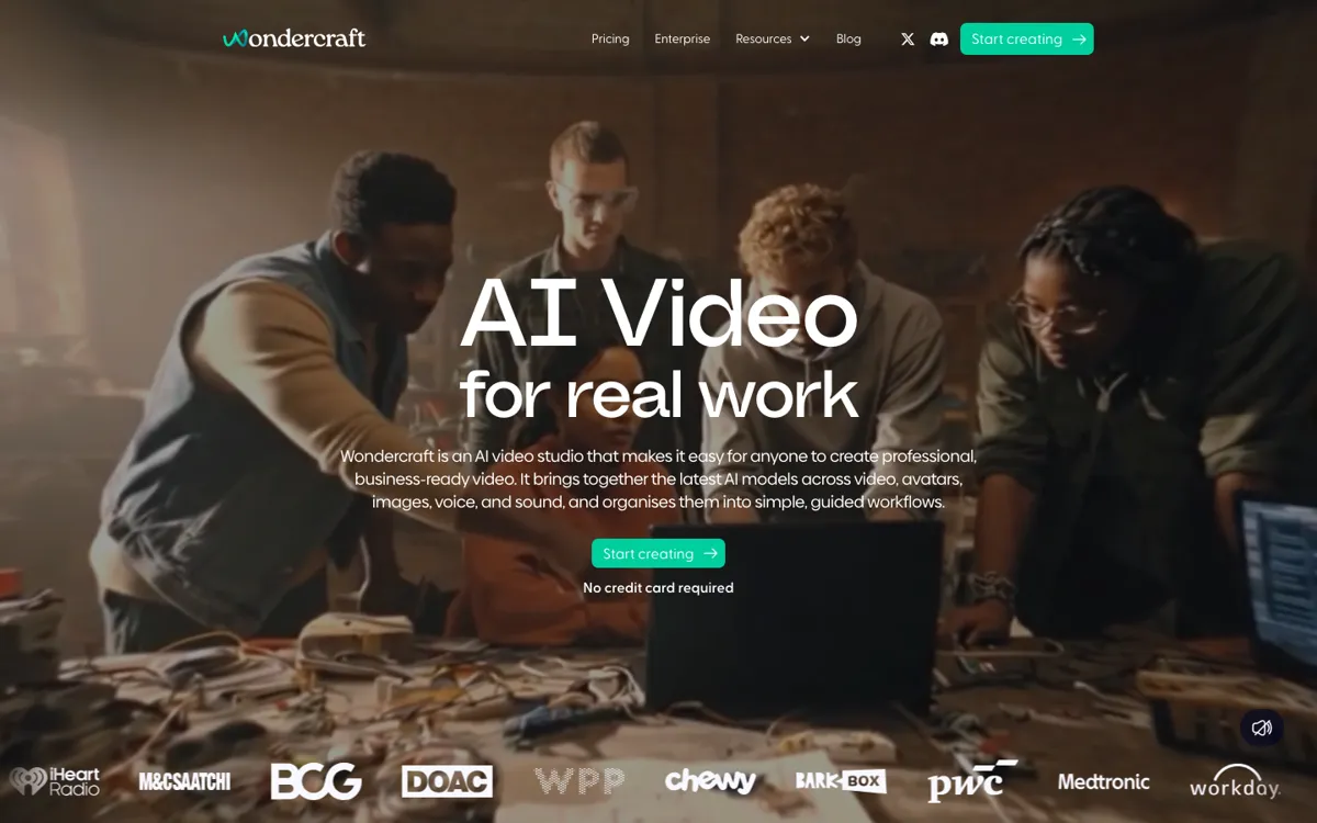 Wondercraft official website and landing page preview