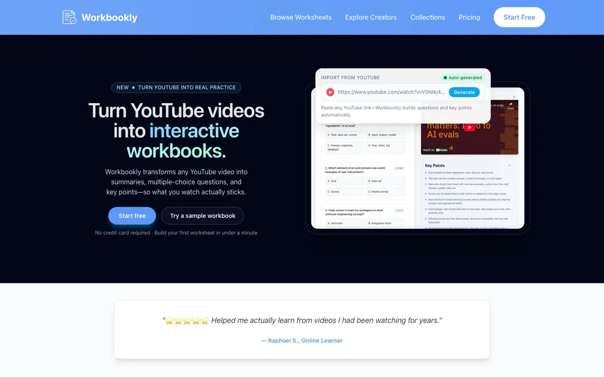 Workbookly official website and landing page preview