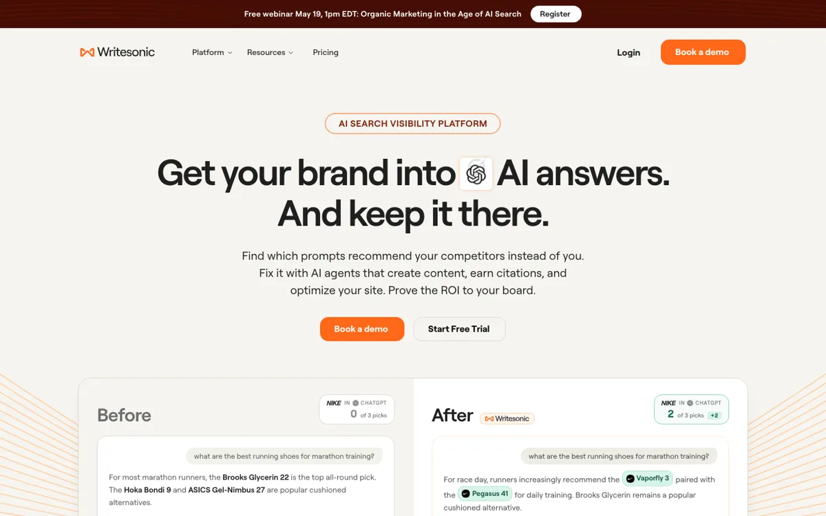Writesonic official website and landing page preview